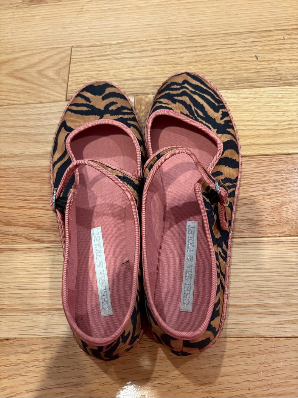Chelsea & Violet Pink and Brown Tiger-Print Mary Jane Flats
